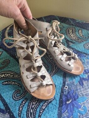 Miz Mooz Metalic Taupe Lace-Up Gladiator Sandals
